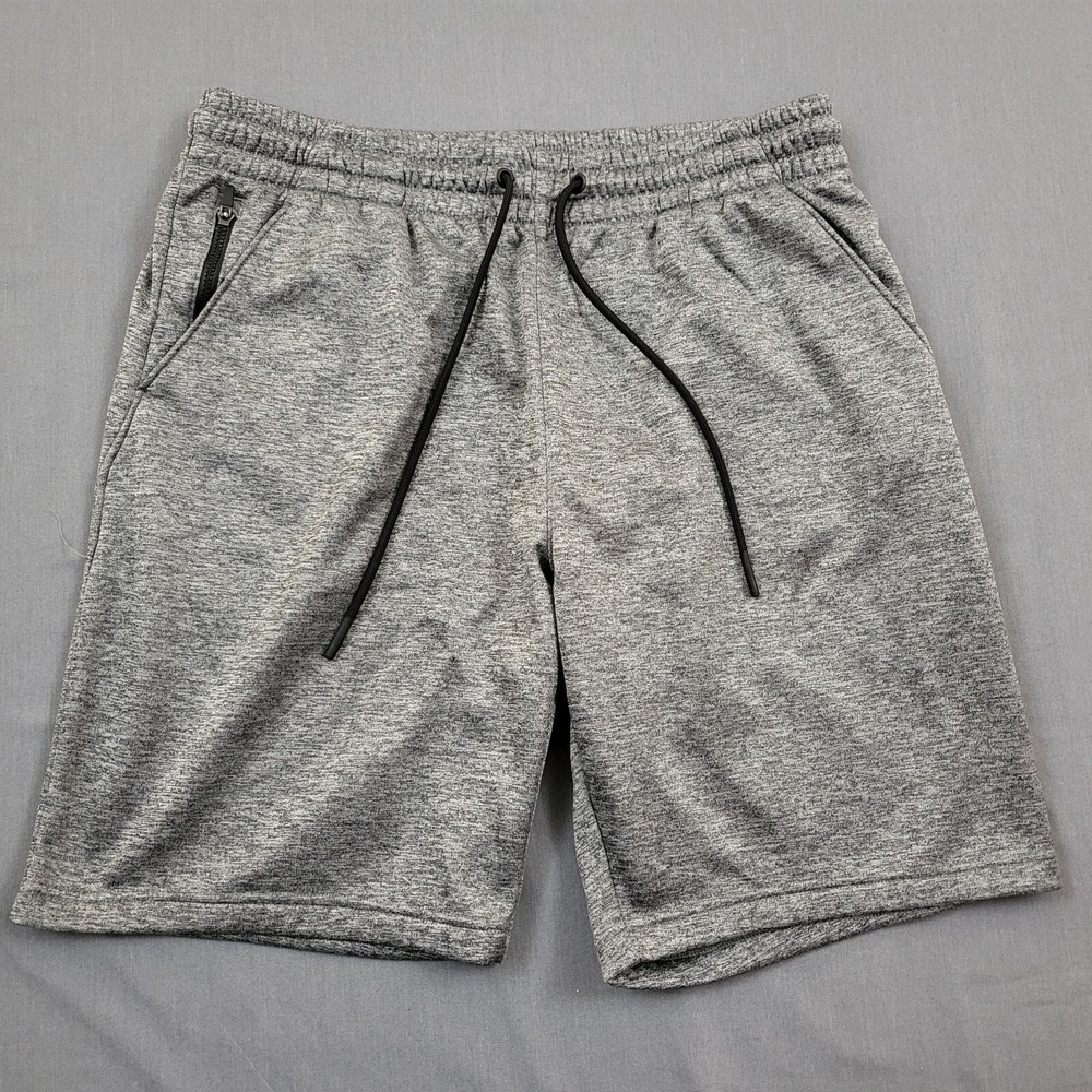 Xersion Mens L Heather Gray Space Dye Athletic Shorts Elastic Drawstring Waist